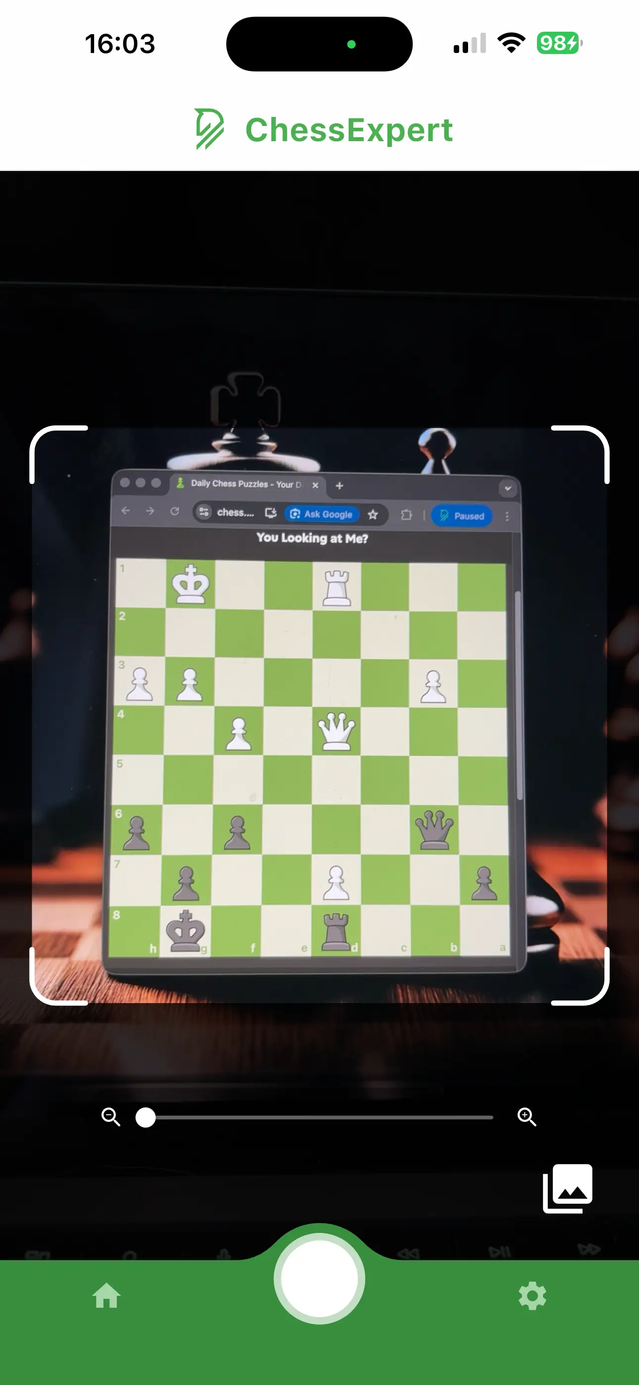 ChessExpert mobile app capturing a chess position
